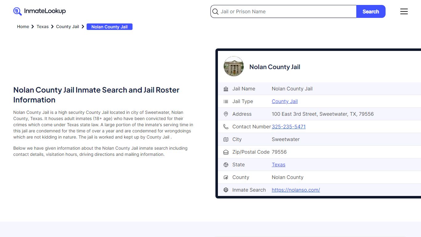 Nolan County Jail Inmate Search and Jail Roster Information - Inmate Lookup